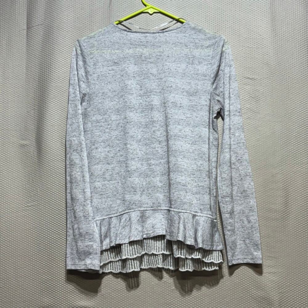 Mystree Women's Gray Lace Trim Textured Long Sleeve Shirt Size M - Picture 8 of 8